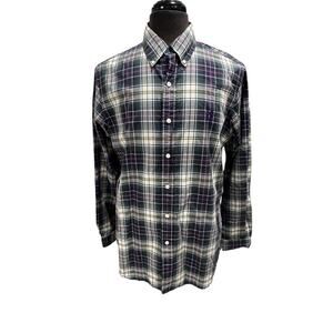 Ralph Lauren Oxford Shirt Men's Large Blue Green Tartan Plaid Button Up L/S